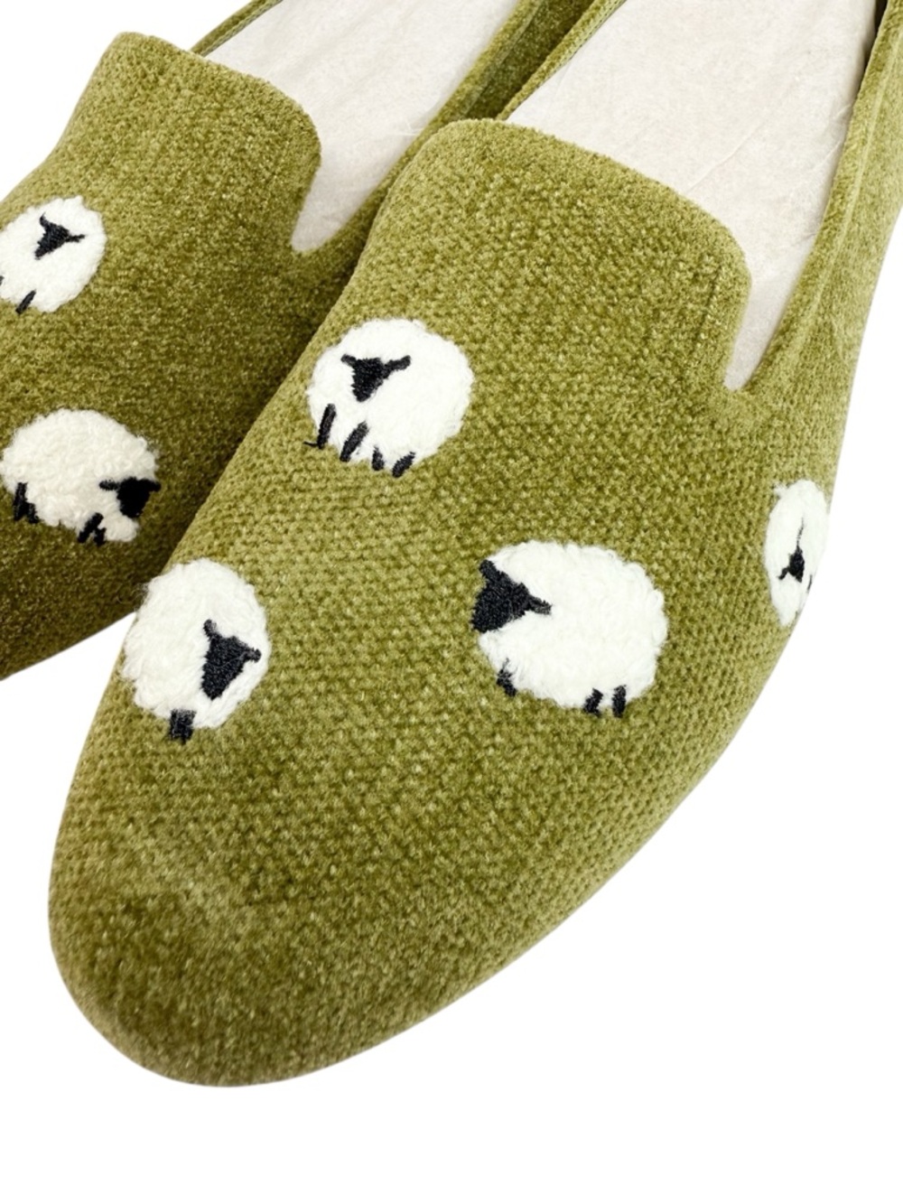NEW Vivaia Audrey Round Toe Embroidered Loafer Olive Drab Blacknose Sheep Size 8 - Picture 6 of 12